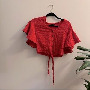 Very J Poppy Red Boho Crop Top - Medium